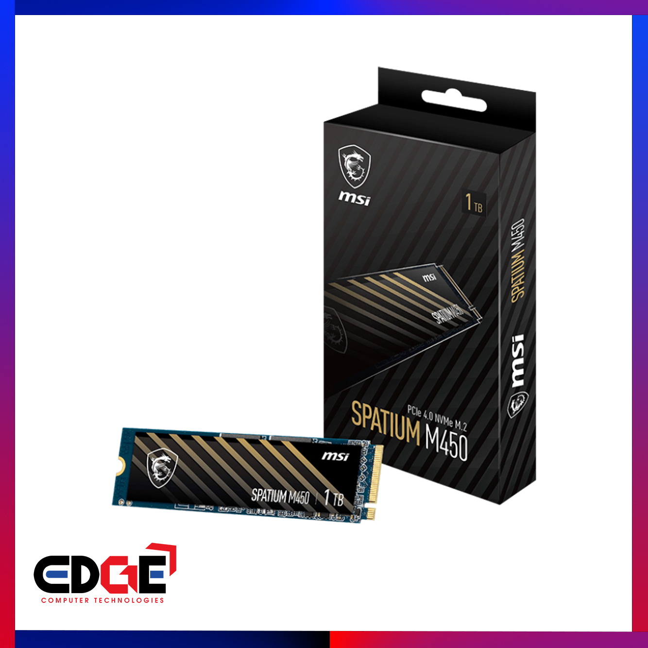 MSI SPATIUM M450 1TB PCIe 4.0 NVMe M.2 SSD - 3600MB/s Read, 3000MB/s Write, 3D NAND, 5-Year Warranty