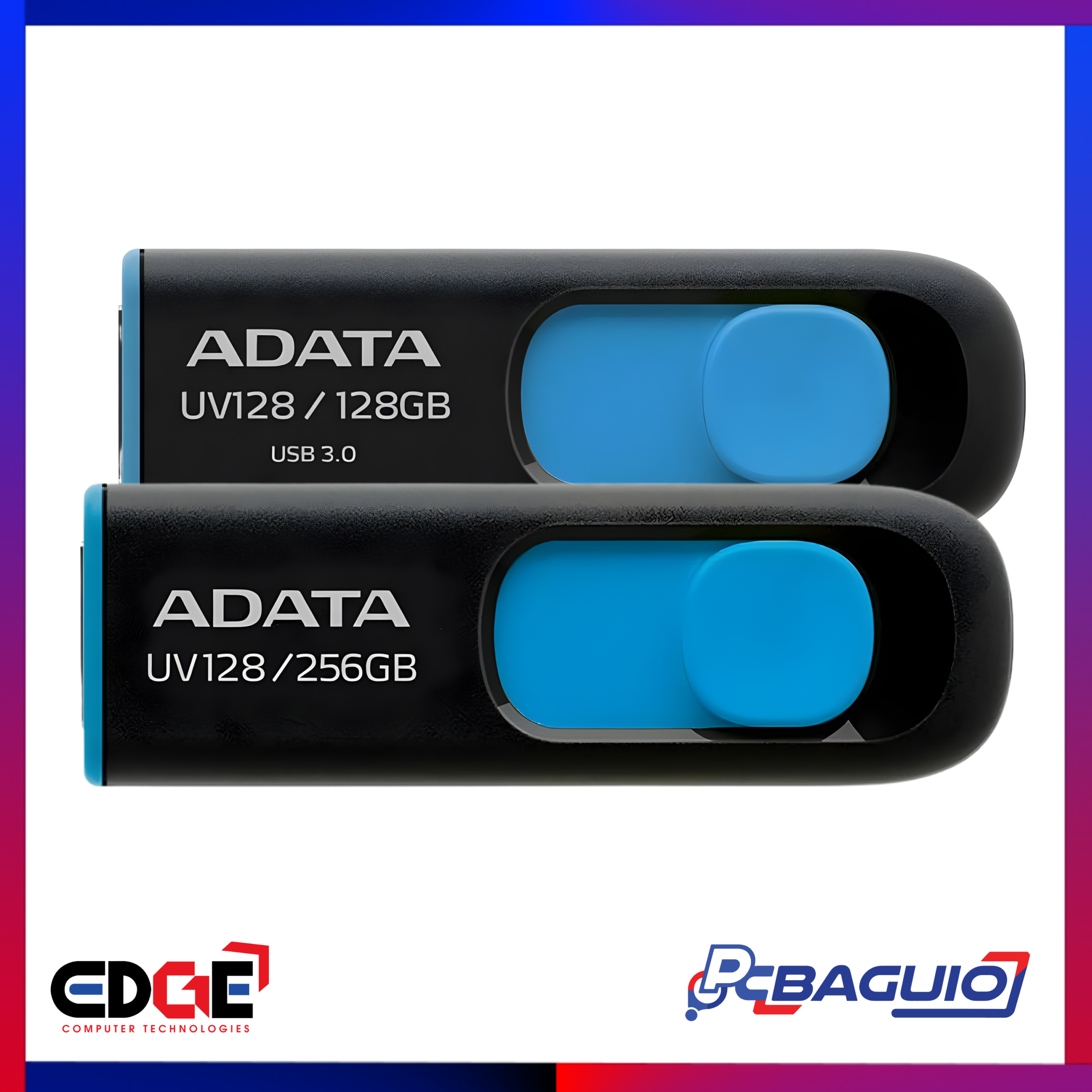 ADATA UV128 USB 3.2 Flash Drive, Black-Blue
