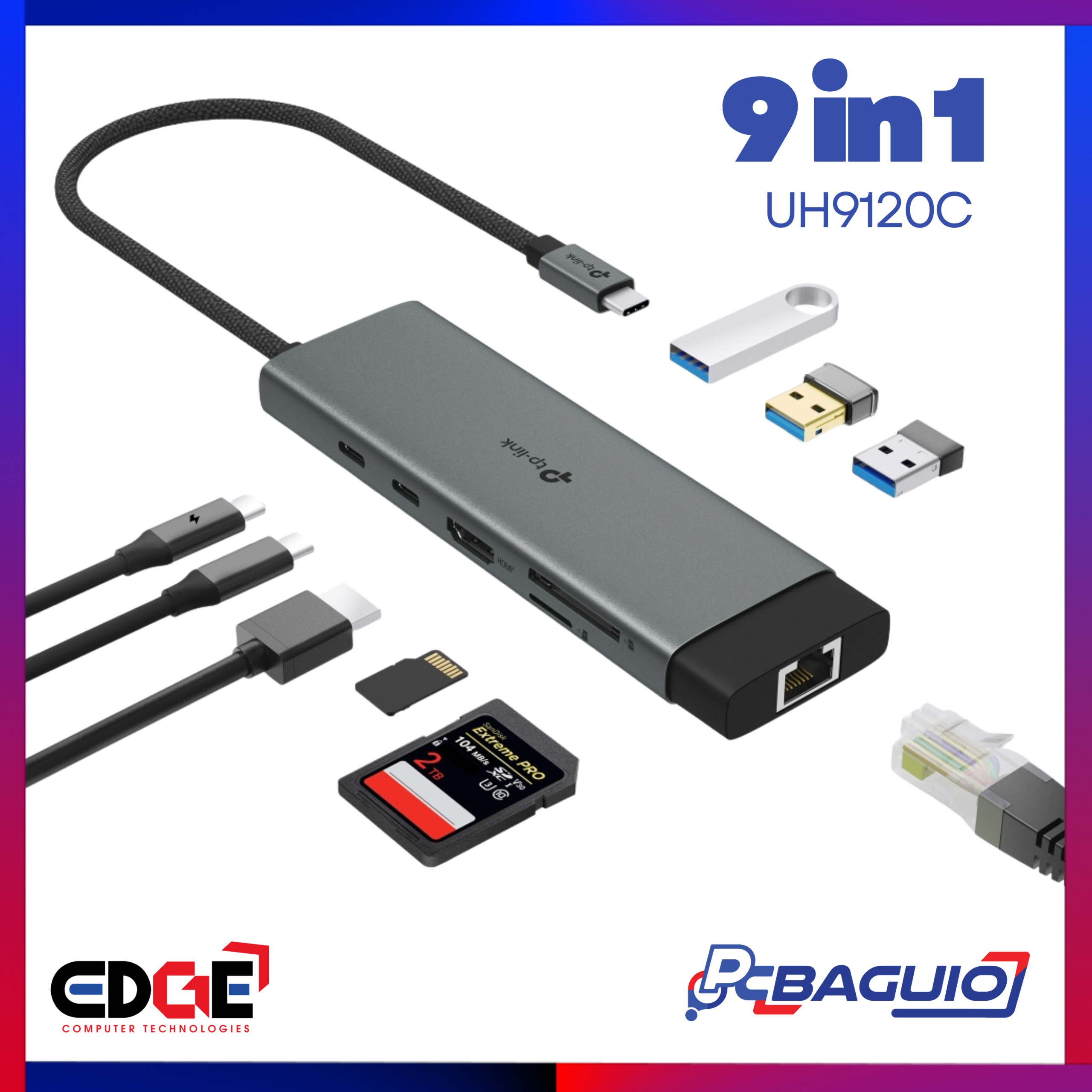 TPLINK UH9120C USB Type C 9-in-1 Hub, Black 1