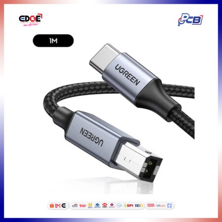 1mtr, UGREEN US370/80805 Braided USB-C Male to USB-B Printer Cable, Space Gray