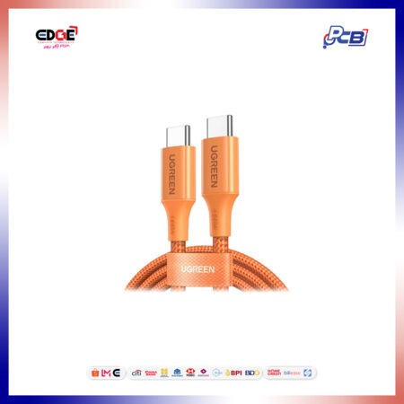 1mtr, UGREEN L502/95493 100W/5A Braided USB-C to USB-C PD Charging Cable, Orange