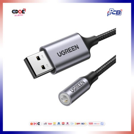 25cm, UGREEN CM477/30757 USB-A 2.0 to 3.5mm Audio Adapter, Dark Gray
