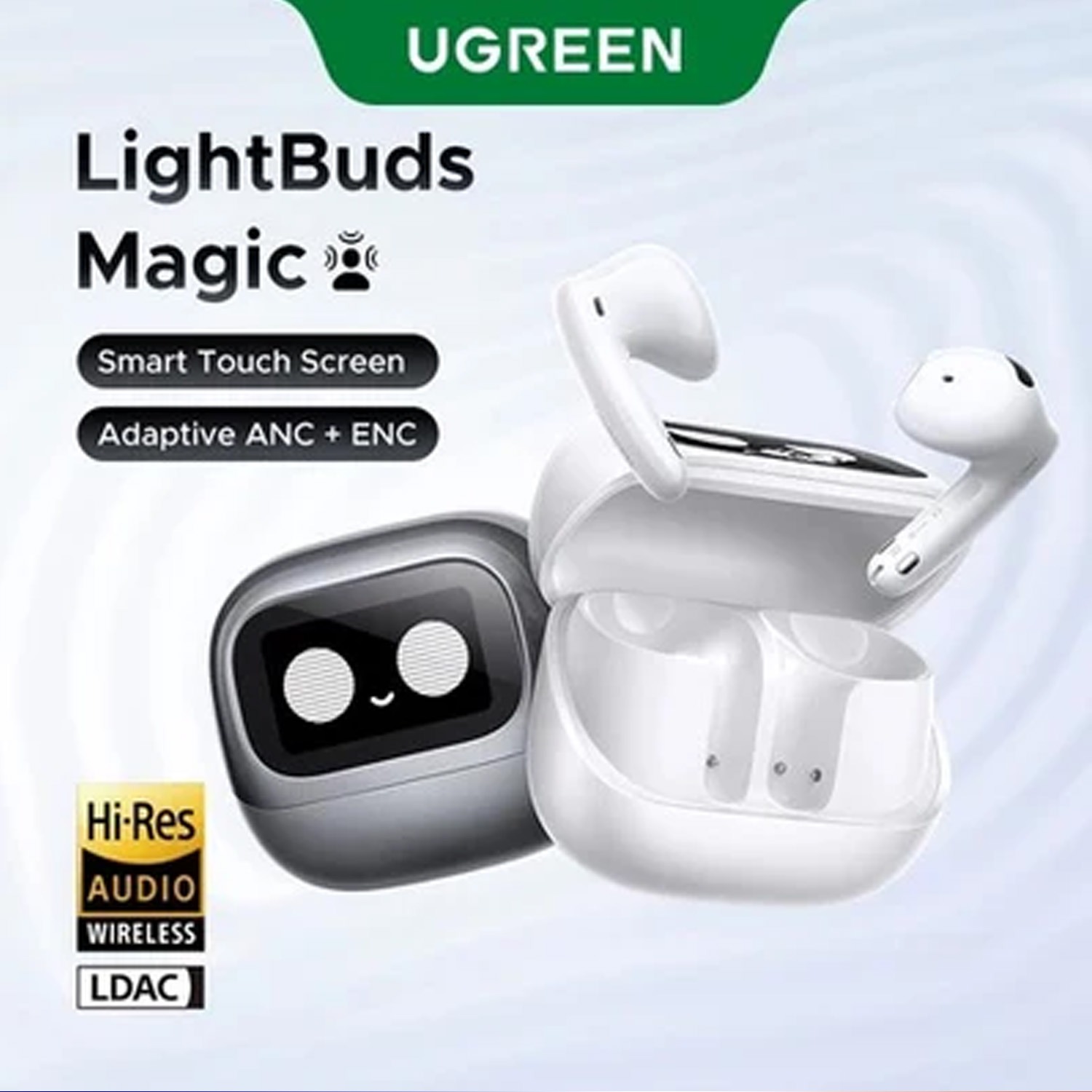 UGREEN LightBuds Magic WS216/65386 Hybrid Active Noise-Cancelling Earbuds, White - Image 5