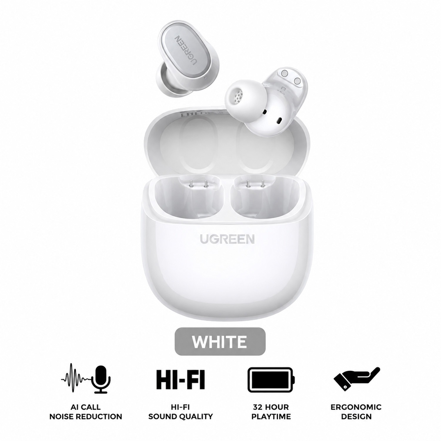 UGREEN Dots WS220 Wireless Earbuds, White - Image 2