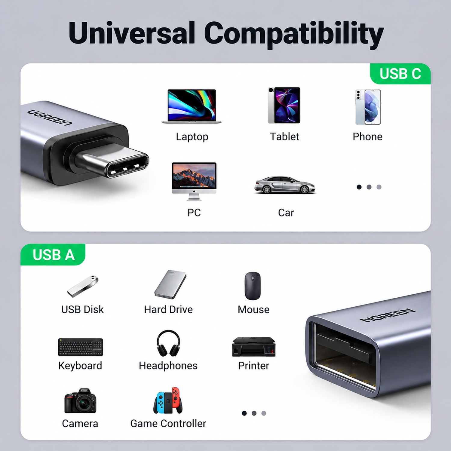 UGREEN US270/50283 USB-C to USB-A Adapter with Lanyard, Space Gray - Image 4