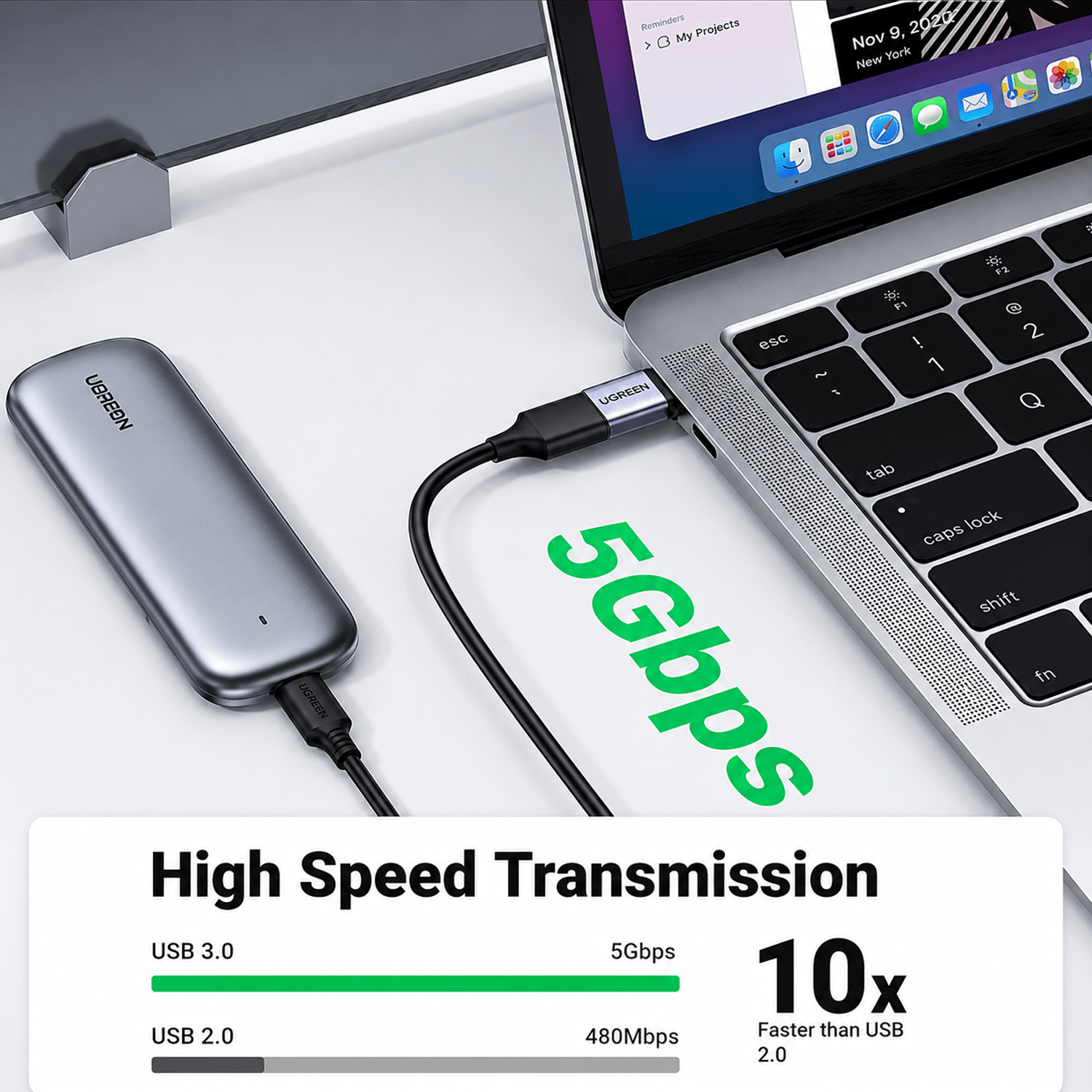 UGREEN US270/50283 USB-C to USB-A Adapter with Lanyard, Space Gray - Image 3