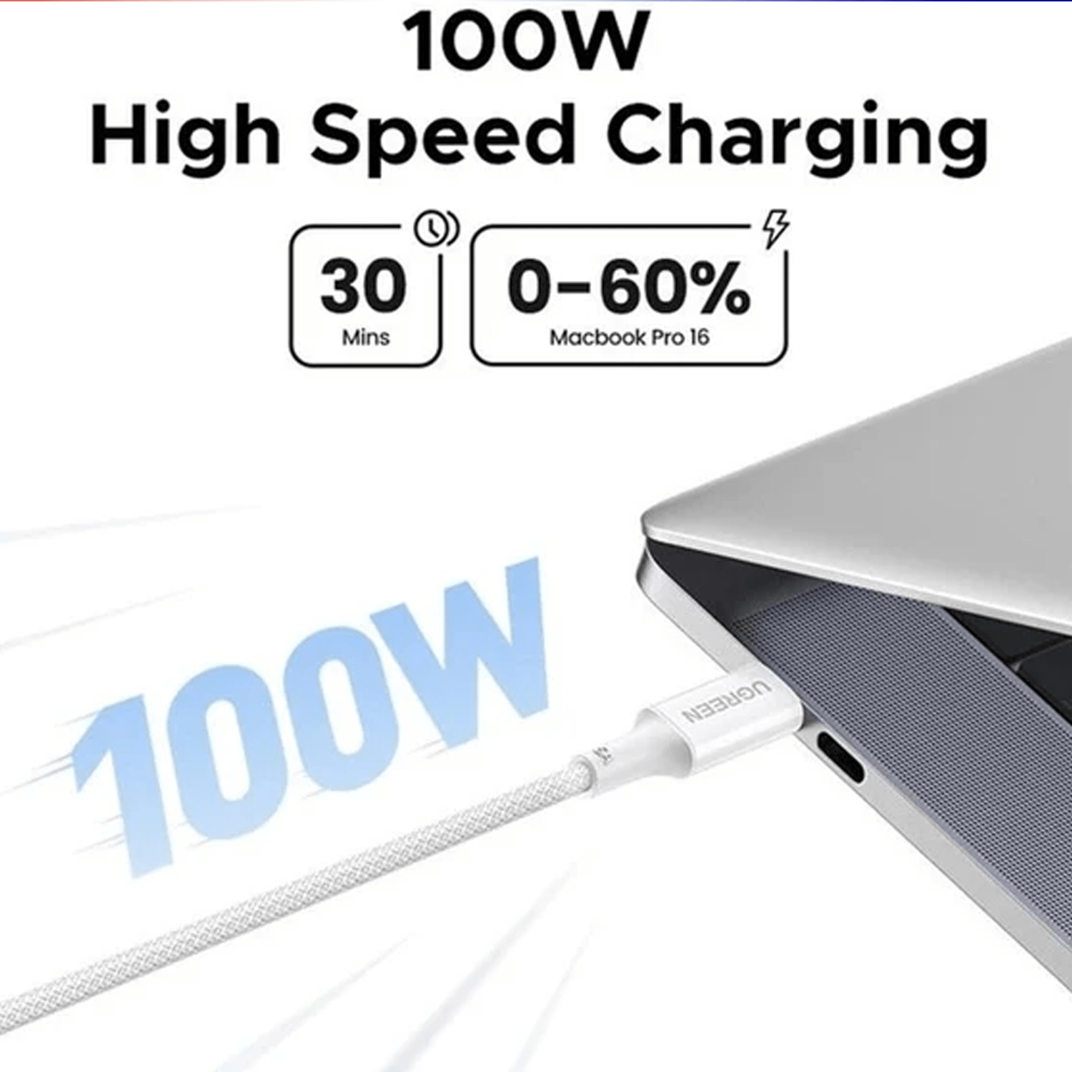 2mtrs, UGREEN L502/65250 100W USB-C to USB-C PD Fast Charging Cable, Black - Image 4