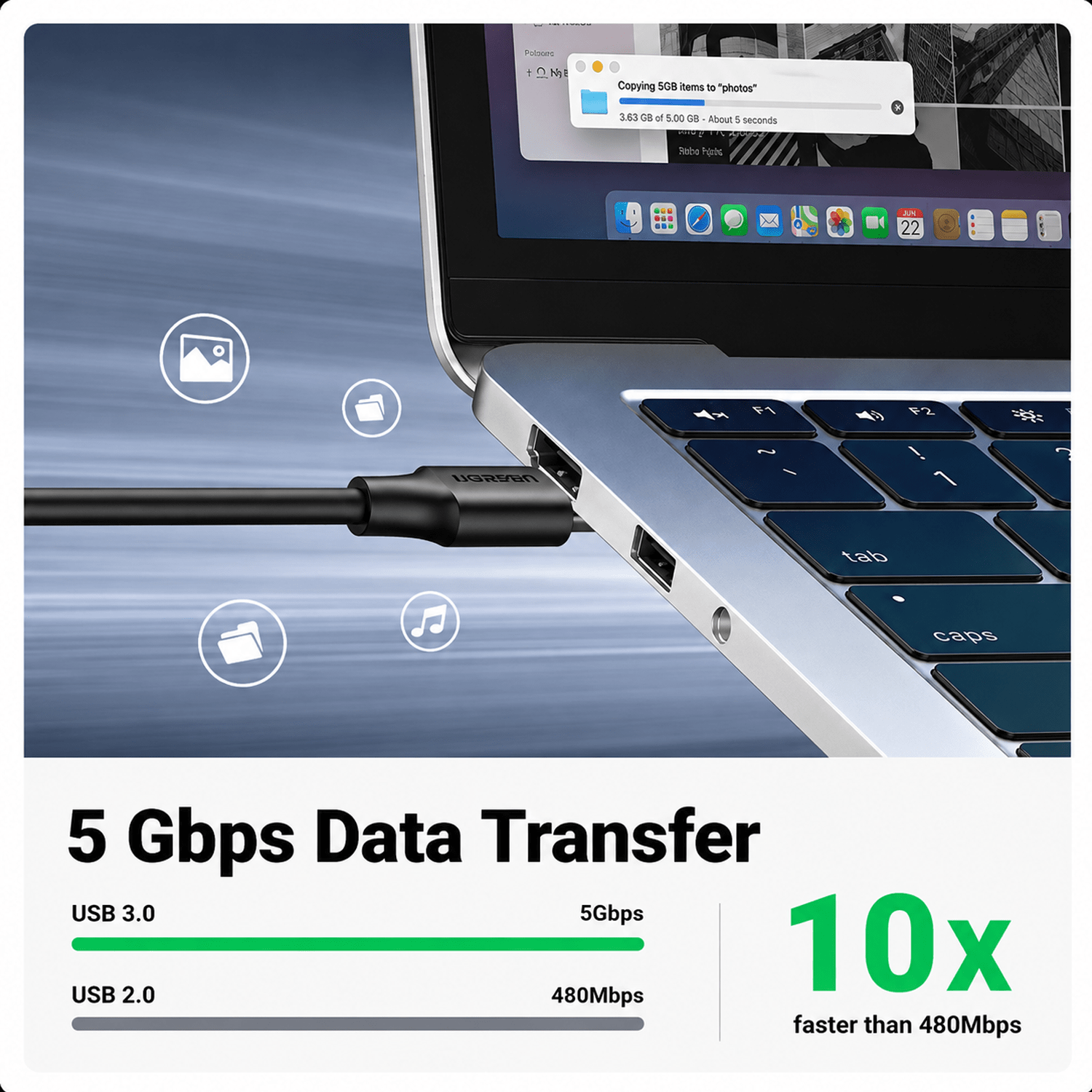 3mtrs, UGREEN USB Male Extension Cable, Black - Image 3