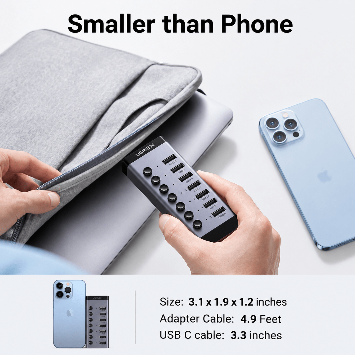 UGREEN CM481/90305 USB-C 3.0 7 Port USB Hub, Gray - Image 4