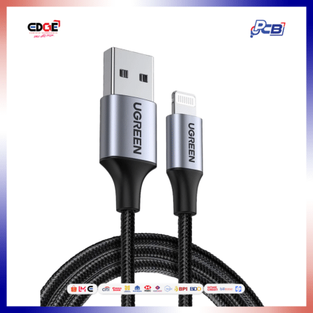 2mtrs, UGREEN US199 Braided USB-A to Lightning Charging Cable , Black
