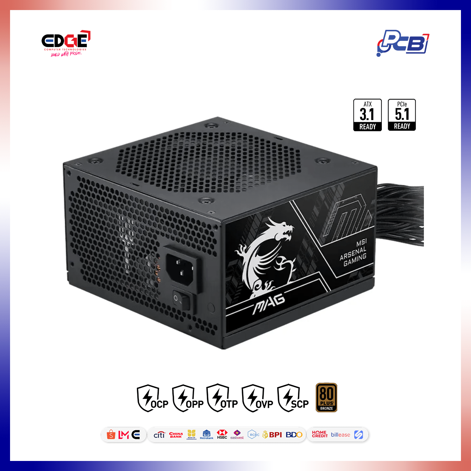 750W, MSI MAG A750BN PClE5 III PSU, 80+ Bronze
