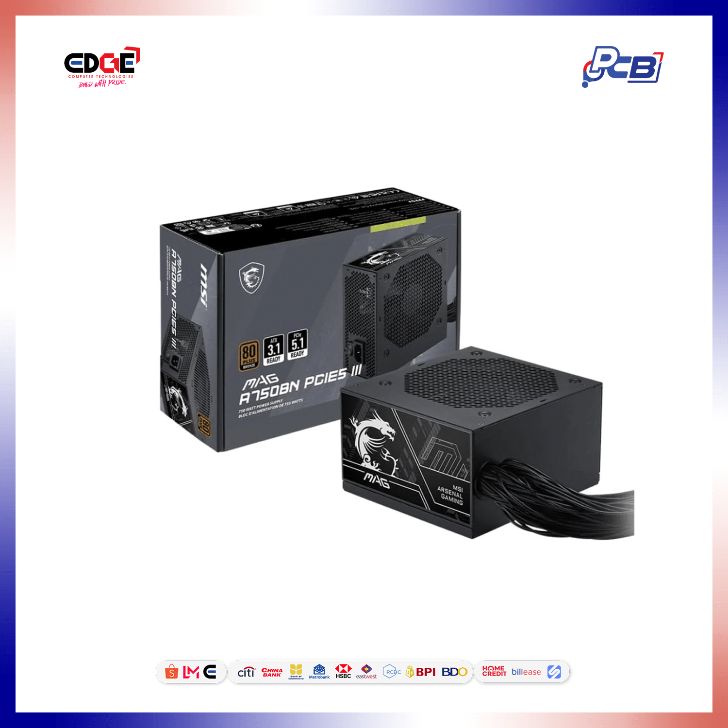 750W, MSI MAG A750BN PClE5 III PSU, 80+ Bronze - Image 7